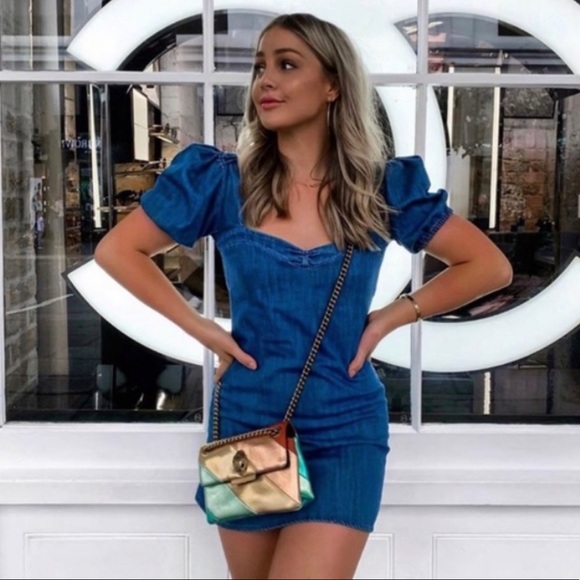 Zara Denim Mini Balloon Sleeve Dress - Picture 5 of 13